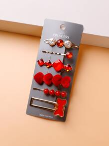 6入組水鑽裝飾髮夾 - 紅色 - 查看 1