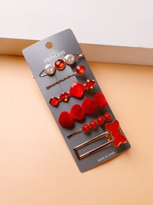 6入組水鑽裝飾髮夾 - 紅色 - 查看 2