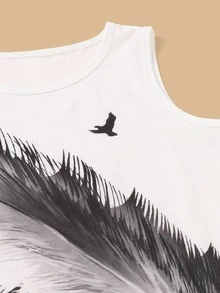 SHEIN Boys Feather & Eagle Print Tank Top & Shorts Set - Black and White - View 3
