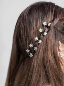 12pcs Faux Pearl Decor Hair Claw - White - View 1