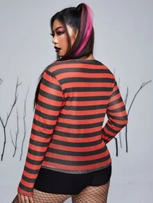 PUNK Plus 1pc Striped Print Mesh Top - Multicolor - View 4