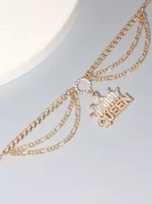 Tropiscape Rhinestone Crown & Letter Charm Anklet Vacay Vibes Vacation Relax Beach Autumn Winter Gifts - Yellow Gold - View 6