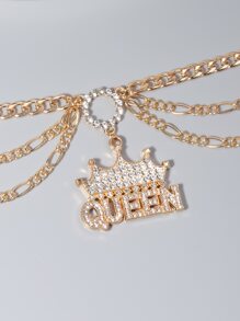 Tropiscape Rhinestone Crown & Letter Charm Anklet Vacay Vibes Vacation Relax Beach Autumn Winter Gifts - Yellow Gold - View 8