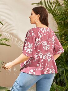 SHEIN Plus Floral Print Ruffle Hem Peplum Top - Multicolor - View 2