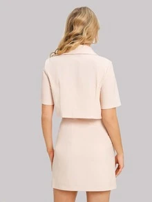 西裝領短版西裝和半身裙 - 杏色 - 查看 2