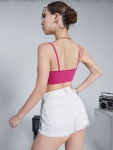 Ruched Bust Backless Hanky Hem Cami Top - Hot Pink - View 2