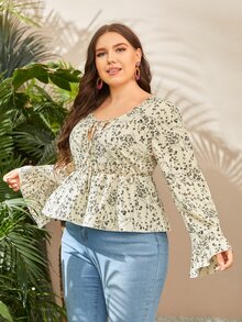 SHEIN 大碼碎花繫帶上衣 - 彩色 - 查看 3