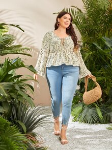 SHEIN 大碼碎花繫帶上衣 - 彩色 - 查看 4