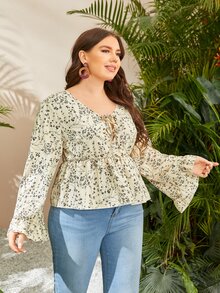 SHEIN 大碼碎花繫帶上衣 - 彩色 - 查看 5