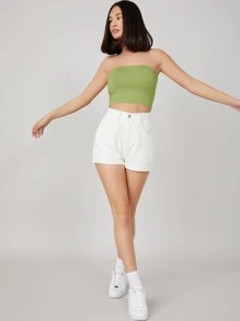 SHEIN BASICS Áo nữ màu trơn Gợi cảm - Màu xanh chanh - Xem 3