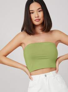 SHEIN BASICS Áo nữ màu trơn Gợi cảm - Màu xanh chanh - Xem 4