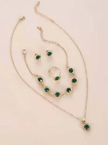 5入組水鑽和愛心裝飾首飾套裝 - 彩色 - 查看 1