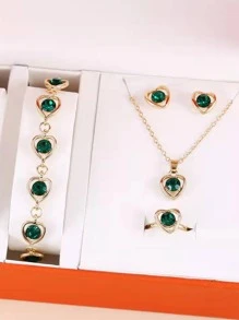 5入組水鑽和愛心裝飾首飾套裝 - 彩色 - 查看 2