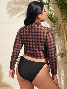 SHEIN Swim Curve Plus Size Plaid Halter Triangle Thong Bikini Set Summer Beach - Black - View 2