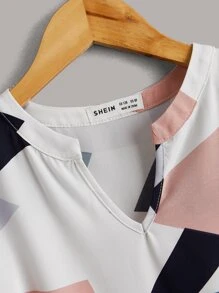 SHEIN Váy thắt lưng cổ in hình cô gái Tween Geo - Màu xanh bụi bặm - Xem 3