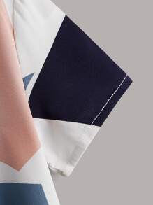 SHEIN Váy thắt lưng cổ in hình cô gái Tween Geo - Màu xanh bụi bặm - Xem 4