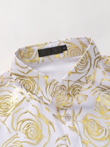 Manfinity AFTRDRK Hombres Camisa dorado con estampado de rosa - Blanco - Ver 3