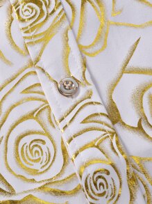 Manfinity AFTRDRK Hombres Camisa dorado con estampado de rosa - Blanco - Ver 4