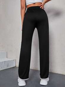SHEIN ChicEase Pantalones rectos con ribete de contraste - Negro - Ver 2