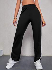 SHEIN ChicEase Pantalones rectos con ribete de contraste - Negro - Ver 3