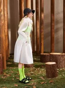 SHEIN ICON 標語圖案腰部抽繩連帽風衣外套 - 白色 - 查看 3