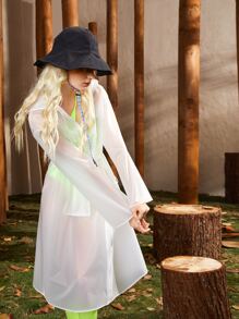 SHEIN ICON 標語圖案腰部抽繩連帽風衣外套 - 白色 - 查看 5