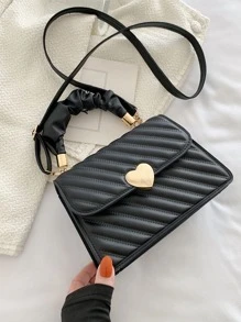 Túi vuông trang trí hình trái tim nhẹ, giản dị, dành cho nữ sinh trung học, sinh viên, người mới vào nghề và nhân viên văn phòng, hoàn hảo cho văn phòng, trường đại học, công việc, kinh doanh, đi làm, ngoài trời, du lịch, dã ngoại, ngày lễ tình nhân - màu đen - Xem 3