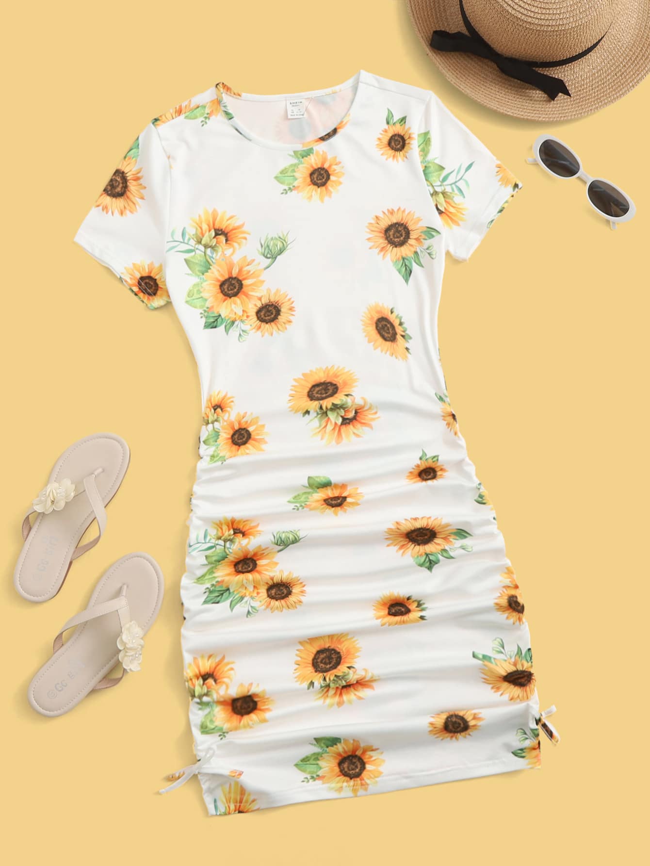 SHEIN Đầm Gái Dây kéo Xù Hoa Ăn mặc đẹp - trắng - Xem 1
