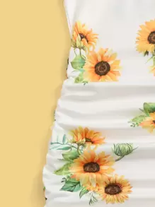 SHEIN Đầm Gái Dây kéo Xù Hoa Ăn mặc đẹp - trắng - Xem 3