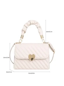 Sac carré léger et décontracté avec bouton-pression en forme de cœur pour adolescentes, femmes, étudiants, débutants et cols blancs. Parfait pour le bureau, l'université, le travail, les affaires, les déplacements, l'extérieur, les voyages, les sorties. - Beige - Voir 6