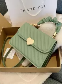 Lightweight,Business Casual Heart Decor Snap Button Square Bag For Teen Girls Women College Students,Rookies & White-Collar Workers Perfect For Office,College,Work ,Business,Commute,Outdoors, Travel, Outings , Green - Mint Green - View 5