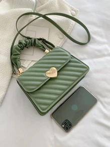 Lightweight,Business Casual Heart Decor Snap Button Square Bag For Teen Girls Women College Students,Rookies & White-Collar Workers Perfect For Office,College,Work ,Business,Commute,Outdoors, Travel, Outings , Green - Mint Green - View 7