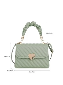 Lightweight,Business Casual Heart Decor Snap Button Square Bag For Teen Girls Women College Students,Rookies & White-Collar Workers Perfect For Office,College,Work ,Business,Commute,Outdoors, Travel, Outings , Green - Mint Green - View 8
