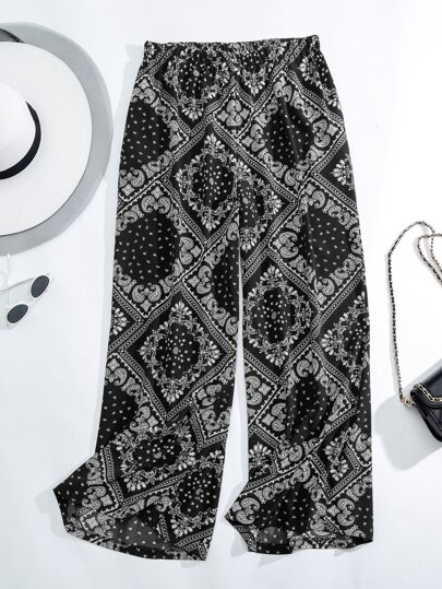 Mulvari Pantalones de pierna ancha con estampado de pañuelo con paisley