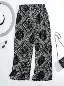 Mulvari Plus Paisley Scarf Print Wide Leg Pants Fall Cloth For Women