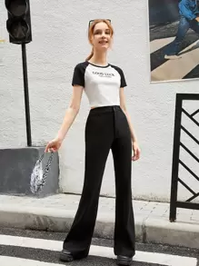 SHEIN Teen Girls Raglan Sleeve Slogan Graphic Top - White - View 5