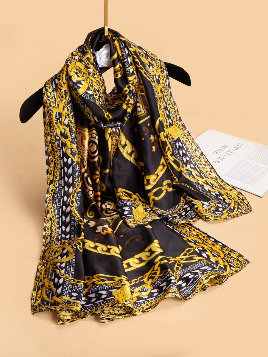 Floral & Chain Print Scarf - Multicolor - View 1