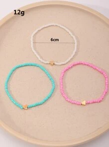 3入組波西米亞海灘風格愛心和米珠設計彈性腳鏈,適合兒童 - 彩色 - 查看 6