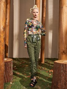 SHEINNeu Drawstring Ruched Pants Without Bag - Army Green - View 4