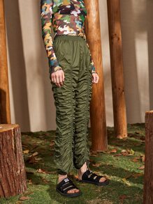 SHEINNeu Drawstring Ruched Pants Without Bag - Army Green - View 5