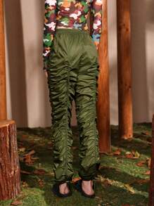 SHEINNeu Drawstring Ruched Pants Without Bag - Army Green - View 6