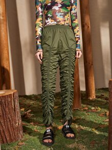 SHEINNeu Drawstring Ruched Pants Without Bag - Army Green - View 7