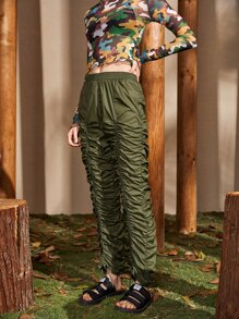 SHEINNeu Drawstring Ruched Pants Without Bag - Army Green - View 8