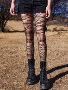 ROMWE Goth 鏤空吊帶襪襪子 - 黑色 - 查看 1