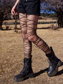ROMWE Goth 鏤空吊帶襪襪子 - 黑色 - 查看 5