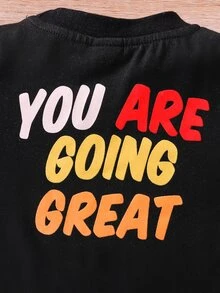 Baby Heart & Slogan Graphic Tee & Bow Detail Ruched Shorts - Black - View 4