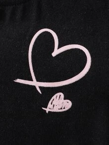 Baby Heart & Slogan Graphic Tee & Bow Detail Ruched Shorts - Black - View 6