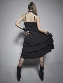 Vestido de tirantes gótico con fruncido ribete con fruncido fruncido