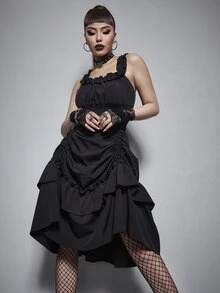 Vestido de tirantes gótico con fruncido ribete con fruncido fruncido
