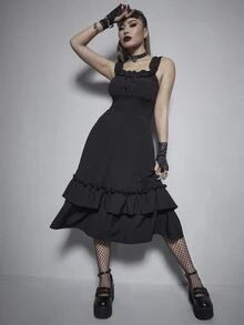 Vestido de tirantes gótico con fruncido ribete con fruncido fruncido